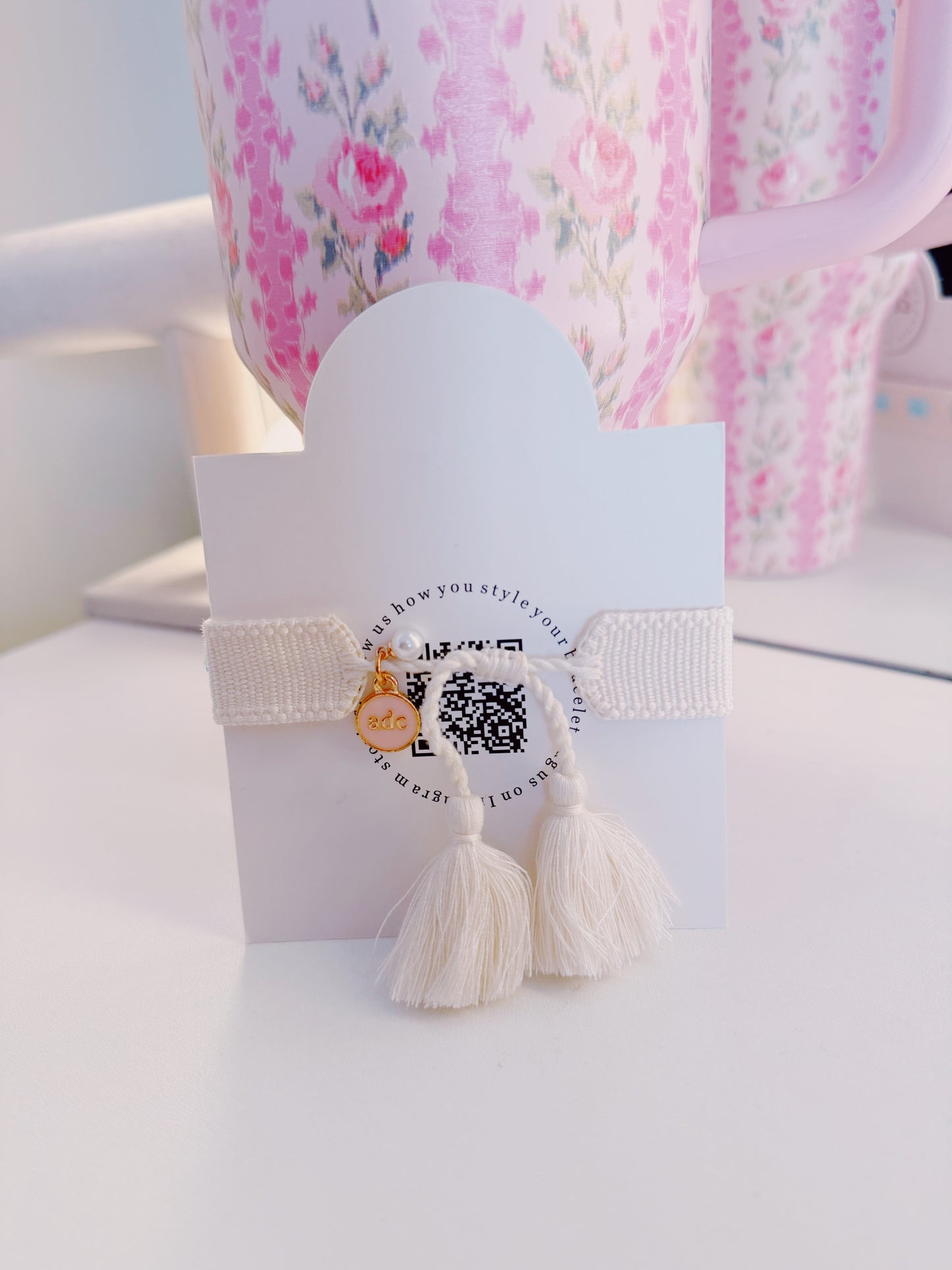 Embroidered Baby Pink Bow Bracelet