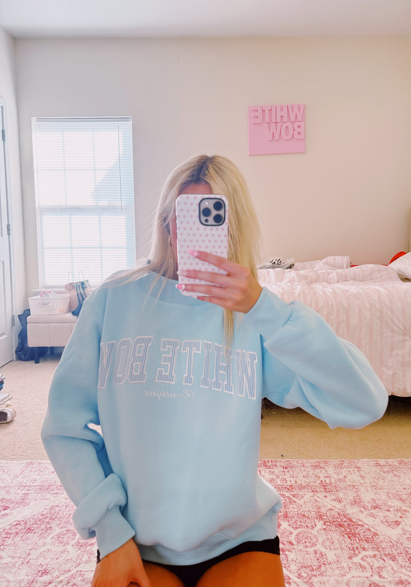Pin Stripe Blue Mock Neck