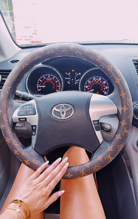 Signature Brown Monogram Steering Wheel Cover - UNIVERSAL FIT