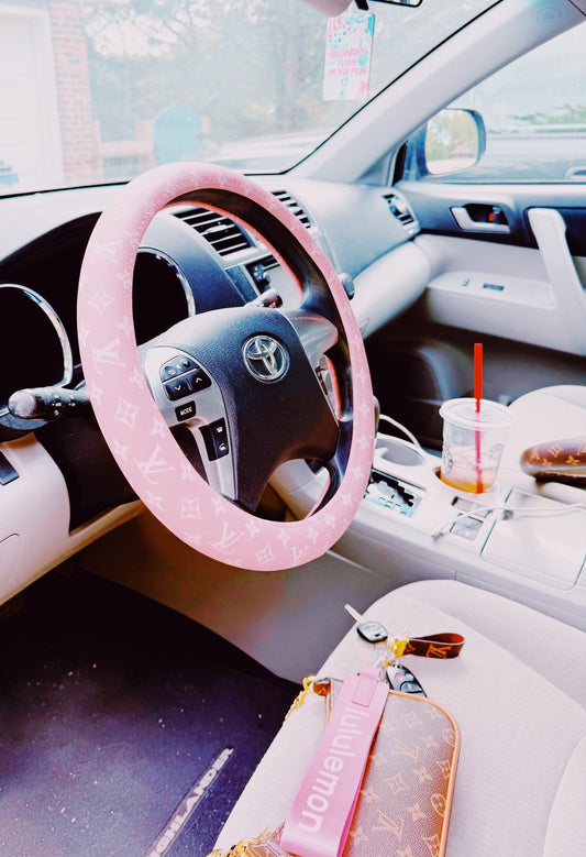 Signature Pink Monogram Steering Wheel Cover - UNIVERSAL FIT