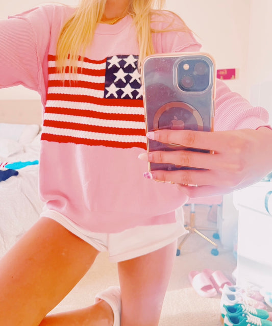 USA FLAG SWEATSHIRT - PINK