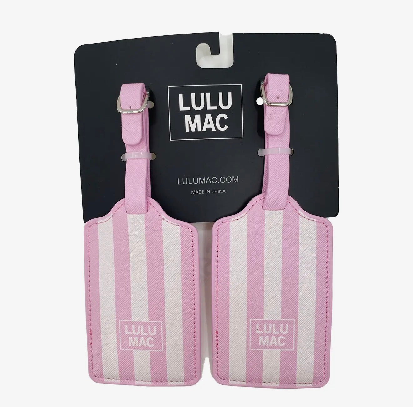 LULU MAC PINK/WHITE STRIPE LUGGAGE TAG - SET OF 2