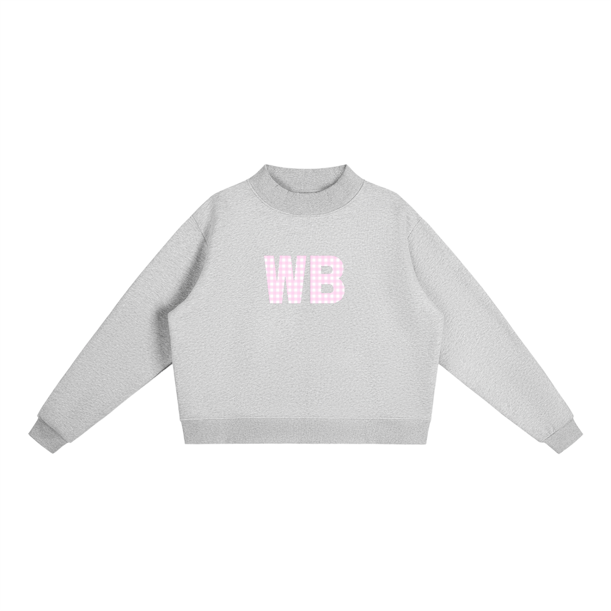 Gingham Pink White Bow Fleece Mock-Neck