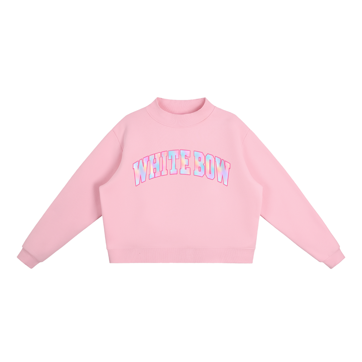 WHITE BOW Fleece Mock-Neck Sweatshirt — PINK