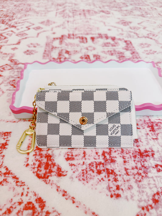 White Checkered Card Holder