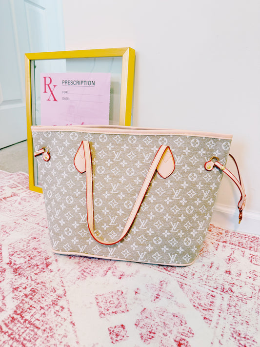 Tan Denim Monogram Tote Bag