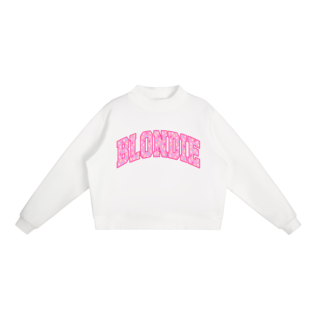 PINK SPRINKLE BLONDIE Fleece Mock-Neck Crew Sweatshirt