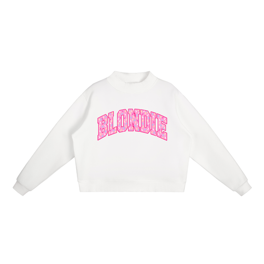 PINK SPRINKLE BLONDIE Fleece Mock-Neck Crew Sweatshirt