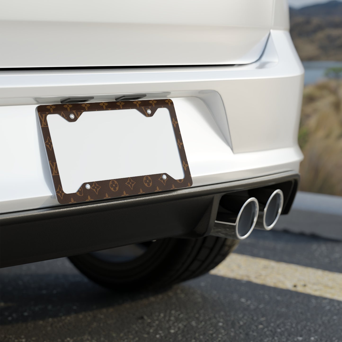 Brown Monogram Metal License Plate Frame