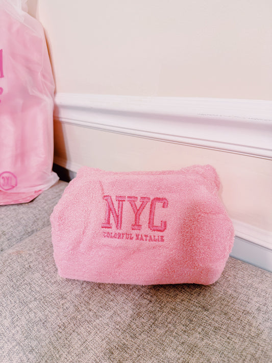 COLORFUL NATALIE PINK TERRY CLOTH MAKEUP BAG