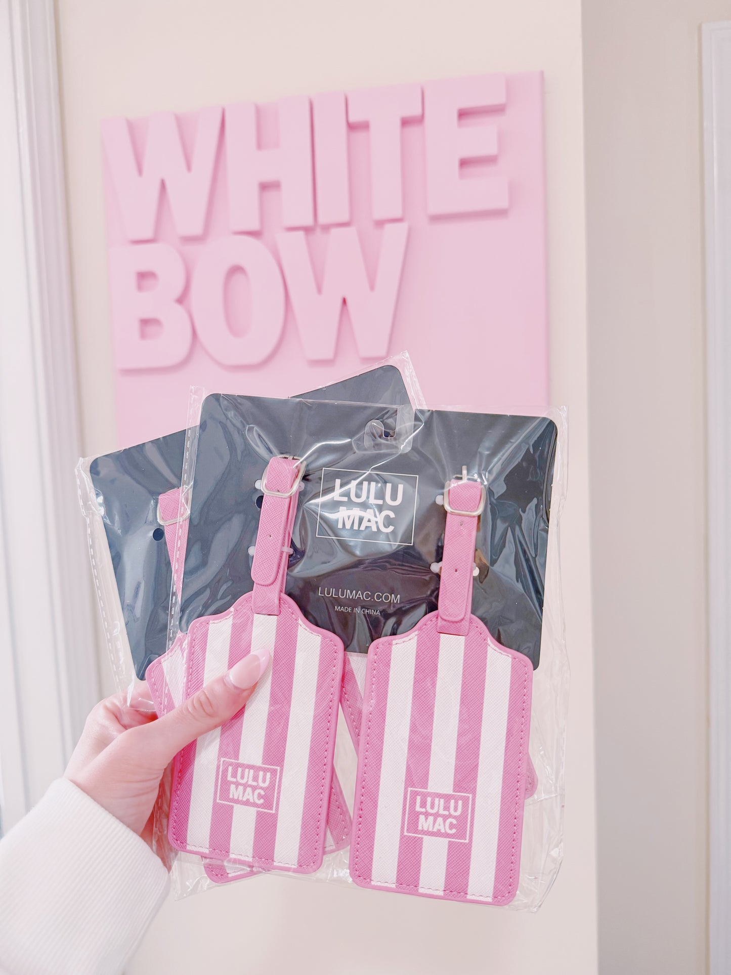 LULU MAC PINK/WHITE STRIPE LUGGAGE TAG - SET OF 2