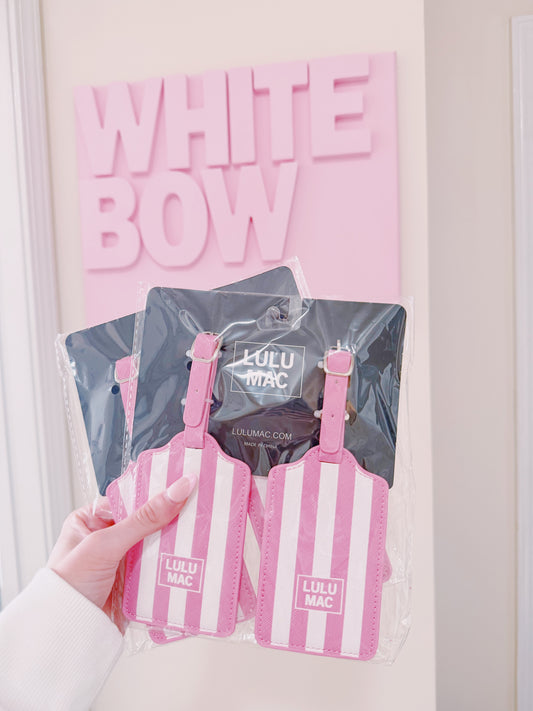 LULU MAC PINK/WHITE STRIPE LUGGAGE TAG - SET OF 2