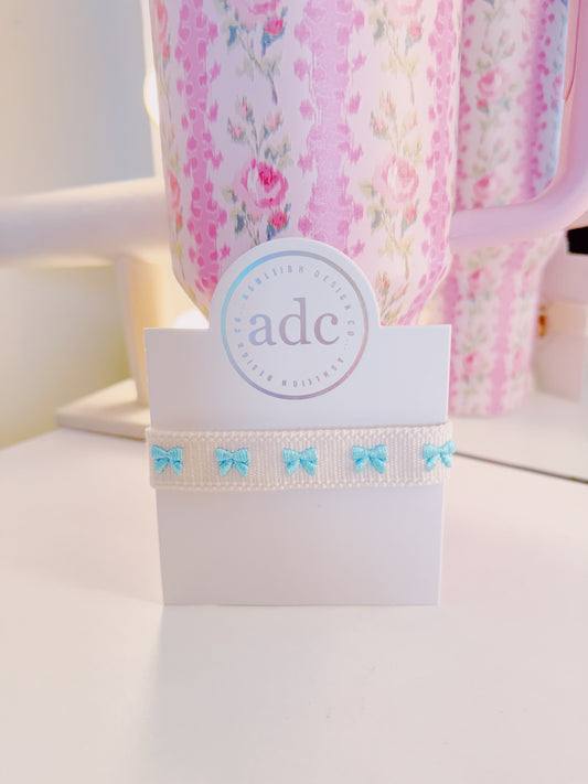 Embroidered Blue Bow Bracelet