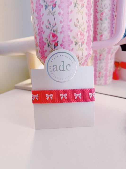 Embroidered Hot Pink Bow Bracelet