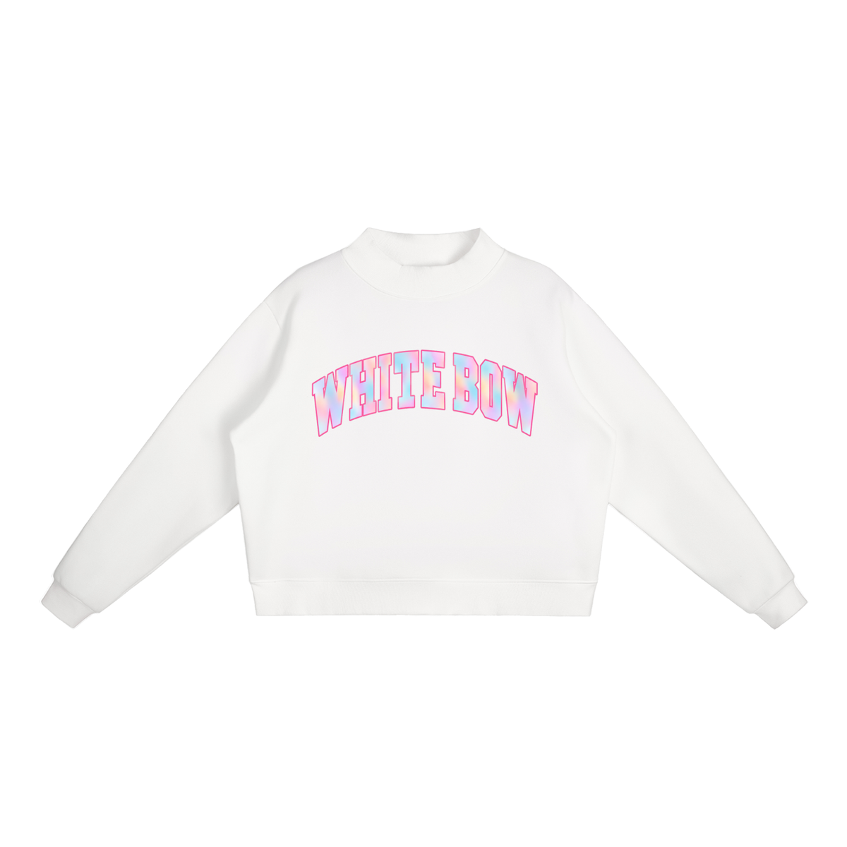 WHITE BOW Fleece Mock-Neck Sweatshirt