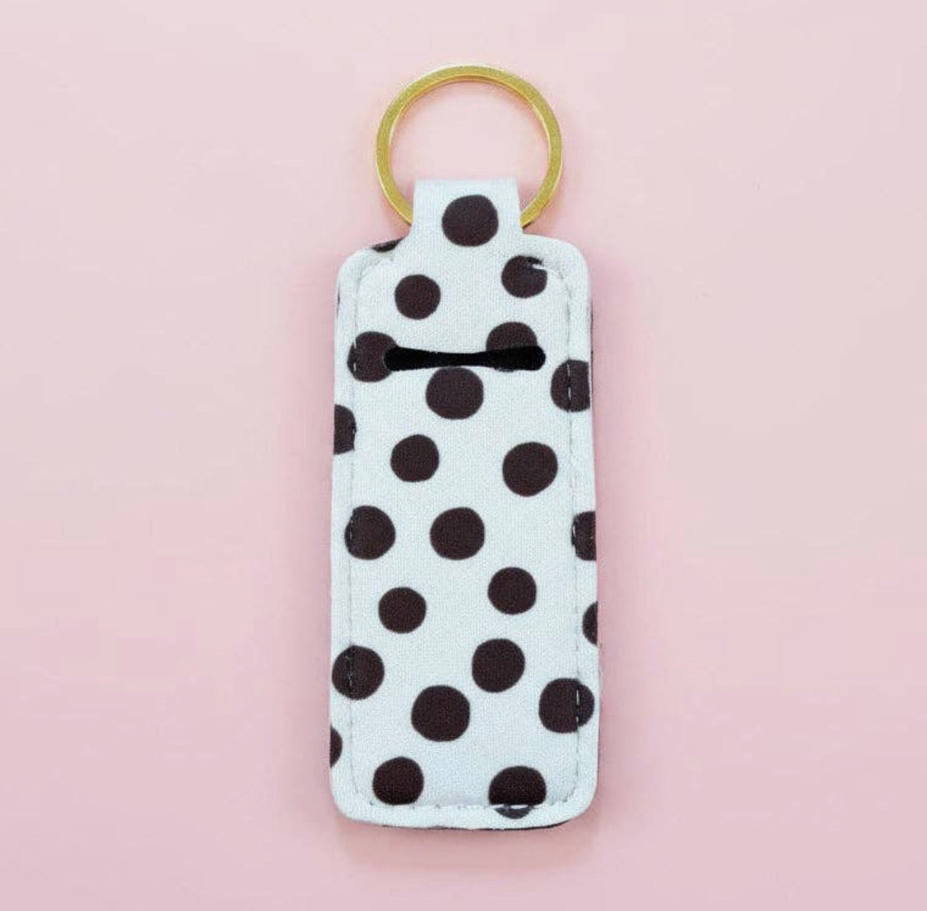 Lip Balm Key Chain Holder - Brown Polka Dots