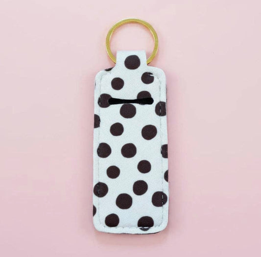 Lip Balm Key Chain Holder - Brown Polka Dots
