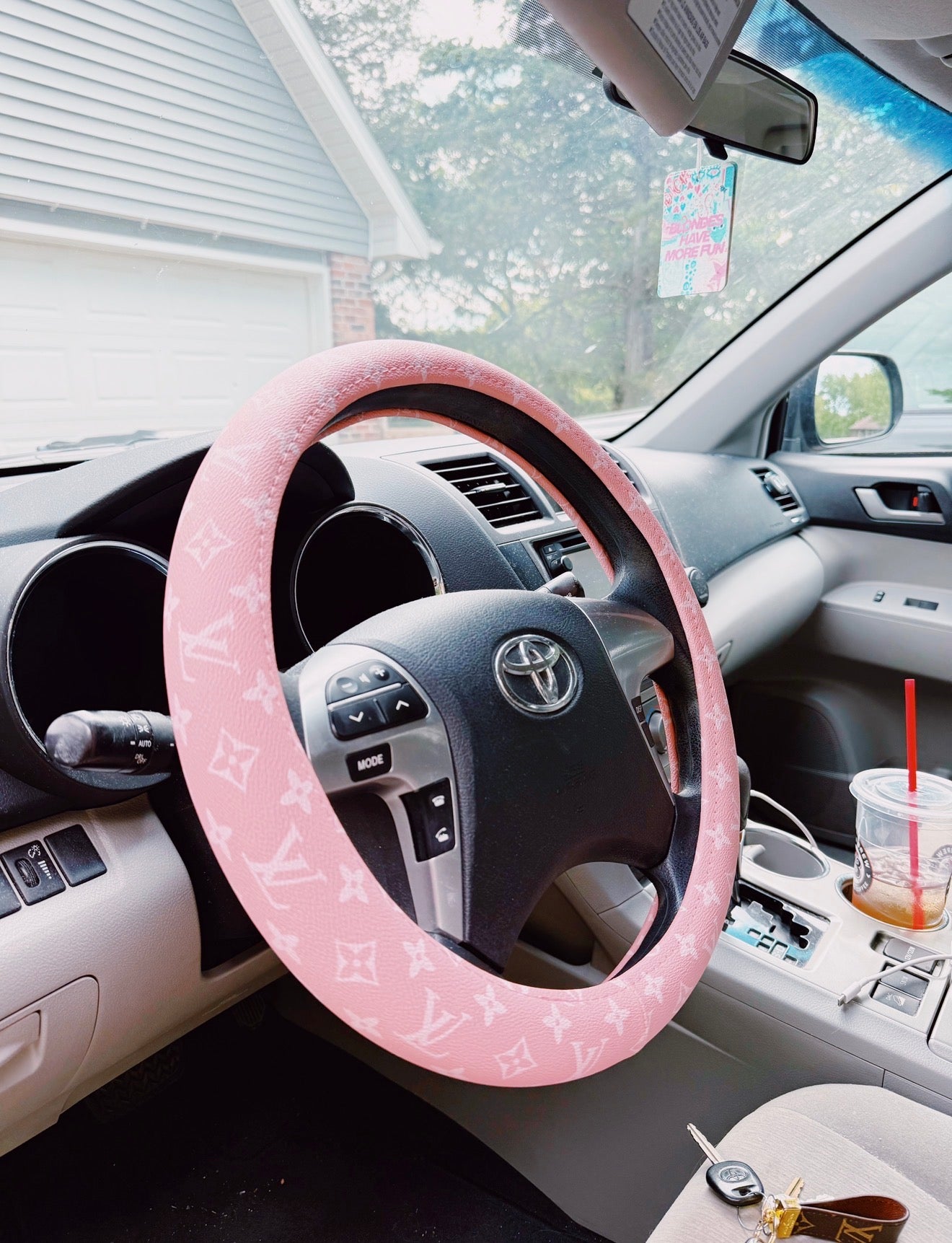 PINK MONOGRAM STEERING WHEEL COVER - UNIVERSAL FIT