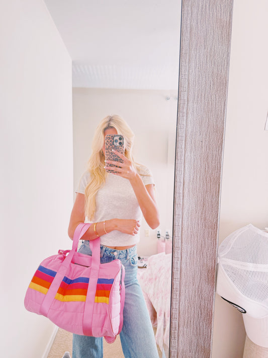 Pink Puffer Stripe Duffle Bag