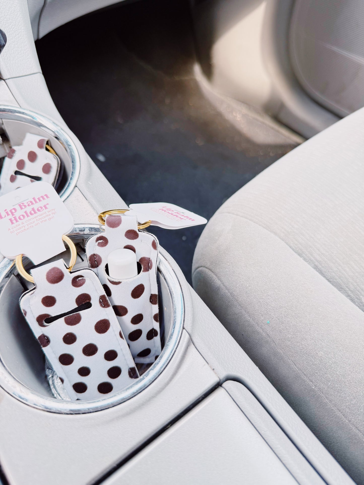 Lip Balm Key Chain Holder - Brown Polka Dots