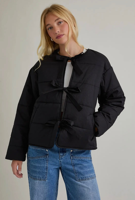 Puffer Jacket With Ribbon Tie