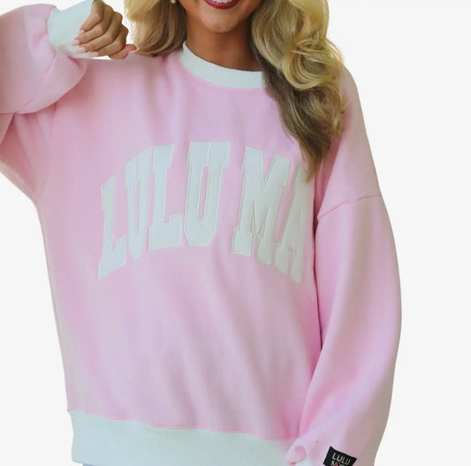 LULU MAC PINK/WHITE EMBROIDERED CREW