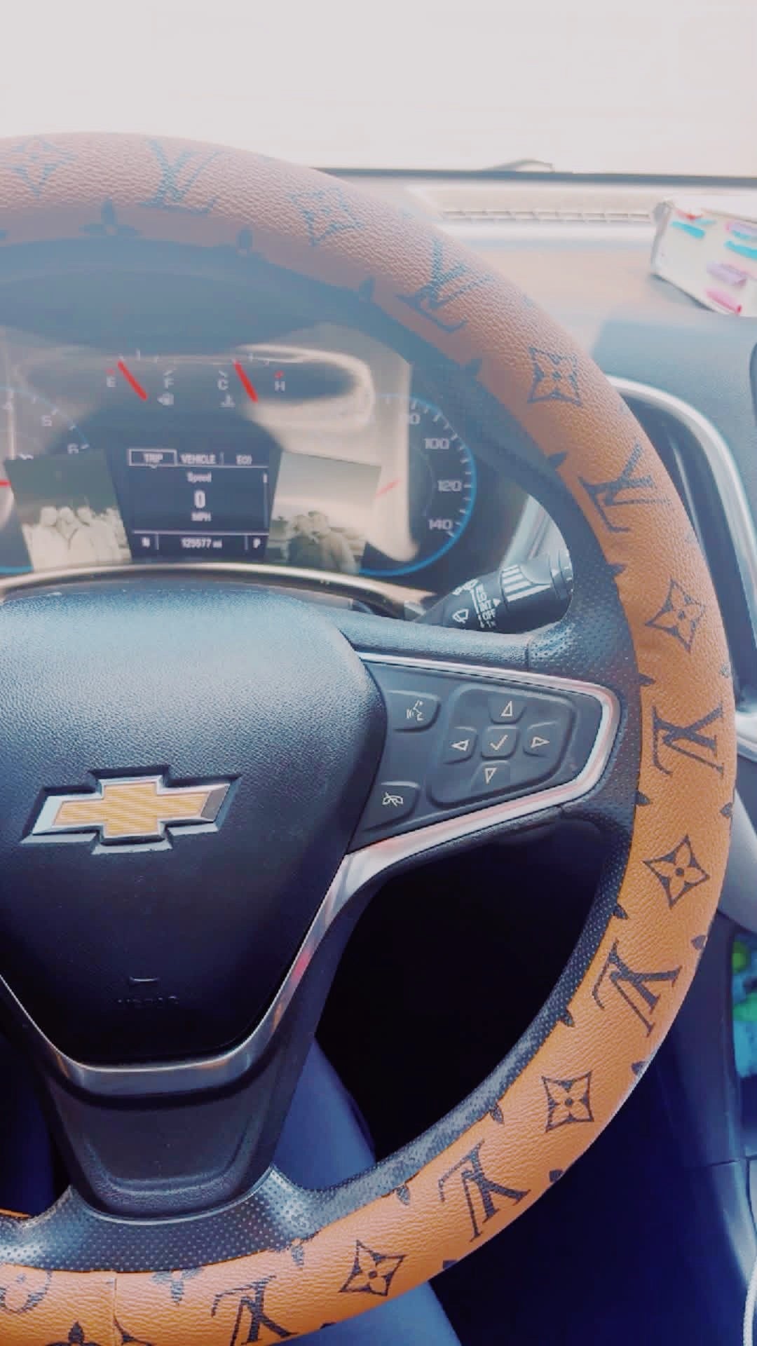 Tan Monogram Steering Wheel Cover | Universal Fit
